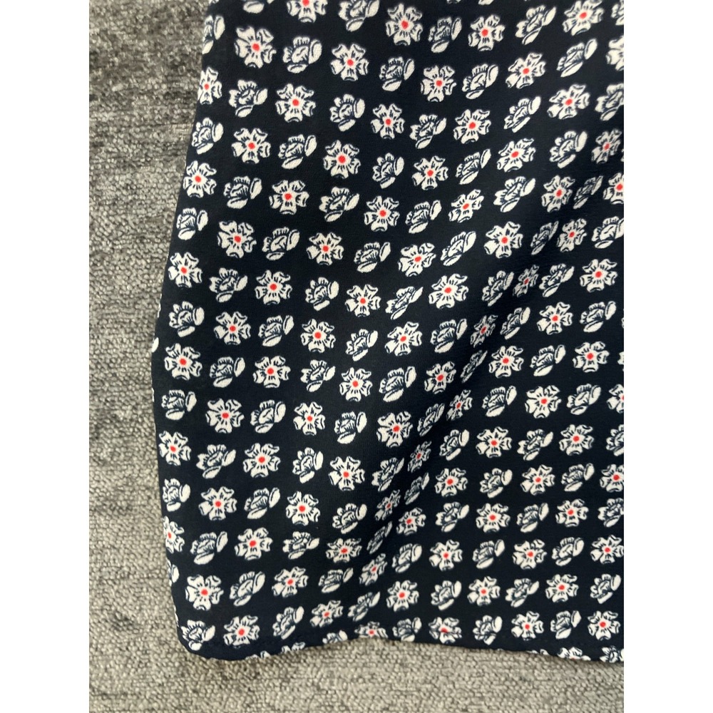 Loft Womens Medium Blue White Floral Knit Woven Tank Top Button Back Round Neck - Picture 2 of 13